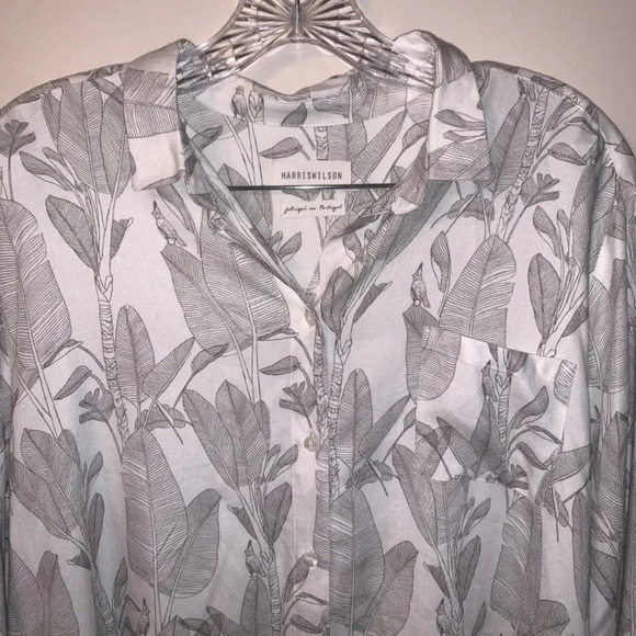 Harris Wilson Cesarine Birds Botanical Print White Grey Viscose  Button Up Shirt - Picture 10 of 12